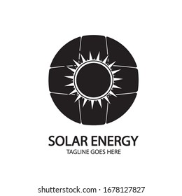 Solar energy panel and sun icon isolated on white background