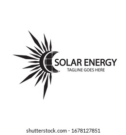 Solar energy panel and sun icon isolated on white background
