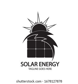 Solar energy panel and sun icon isolated on white background