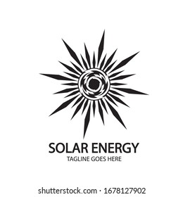 Solar energy panel and sun icon isolated on white background