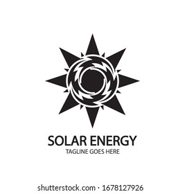 Solar energy panel and sun icon isolated on white background