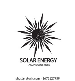 Solar energy panel and sun icon isolated on white background