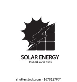 Solar energy panel and sun icon isolated on white background