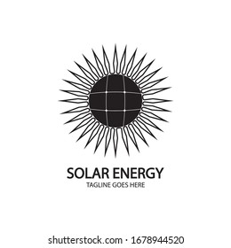 Solar energy panel and sun icon isolated on white background