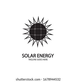Solar energy panel and sun icon isolated on white background