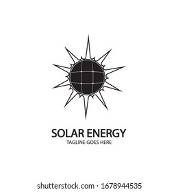 Solar energy panel and sun icon isolated on white background
