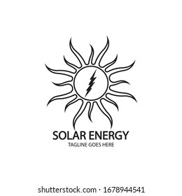 Solar energy panel and sun icon isolated on white background