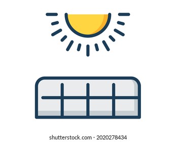 Sonnenenergie-Paneelsonne mit erneuerbarer Nachhaltigkeit, einzelne Ikone einzeln auf gefüllter Linie