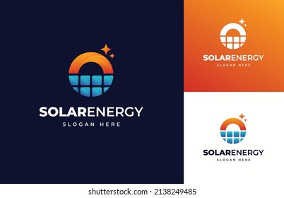 Panel de energía solar diseño de logotipo de vectores de celda de potencia solar, diseño de logotipo de generación de energías renovables con tecnología simple creativa