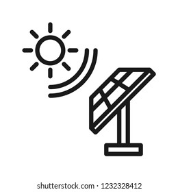 Solar energy panel with the sun, renewable and clean energy. Line vector. Isolate on white background.