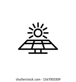 Solar energy panel vector icon in line art style on white background, filled flat sign for mobile concept and web design, Sun and solar panel glyph icon, Symbol, logo illustration
