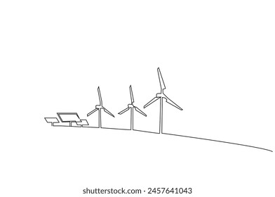 solar energy panel wind turbine alternative energy renewable energy ecology one line art design vector