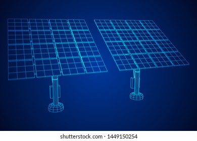 Solar energy panel. Wireframe low poly mesh vector illustration