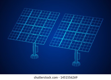 Solar energy panel. Wireframe low poly mesh vector illustration