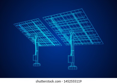 Solar energy panel. Wireframe low poly mesh vector illustration