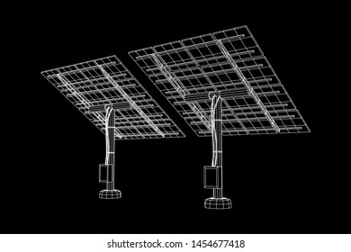 Solar energy panel. Wireframe low poly mesh vector illustration