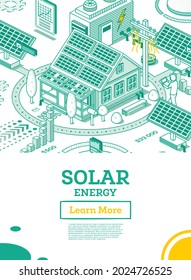 Paneles de energía solar en el techo de la casa. Concepto isométrico de energía verde renovable aislado de fondo blanco. Ilustración vectorial. Generación de energía ecológica sostenible de energía limpia.