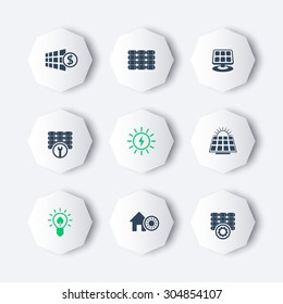 Solar energy, panels, plant, octagon icons, vector illustration, eps10, easy to edit