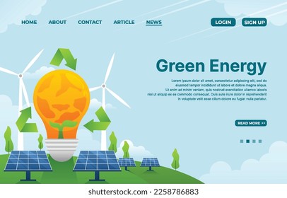 Solar energy panels. Smart city and save energy sustainable, zero waste concept. Web banner, landing page. Vector Illustration