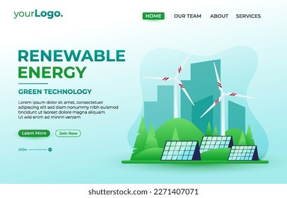 Solar energy panels. Smart city and save energy sustainable, zero waste concept. Web banner, landing page. Vector Illustration