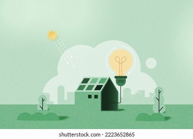 Solar energy panels.Green  alternative renewable energy.Green eco friendly landscape nature background. Ecology and environment concept.Vector Illustration.