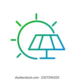 Icono de vector lineal de gradiente perfecto de píxel de energía solar. Fuentes renovables poderosas. Atención al medio ambiente. Símbolo de color de línea delgada. Pictograma de estilo moderno. Dibujo de contorno aislado del vector