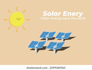 Solar energy poster. clean energy save the earth. Renewable energy  poster. Fun vactor illustration.