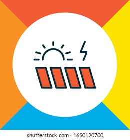 Solar energy power icon colored line symbol. Premium quality isolated sun panel element in trendy style.