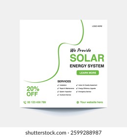 Solar Energy Powering the Future Social Post. Promoting for Solar Energy Solutions for a Greener Future – Clean, Renewable Power for Homes and Businesses.