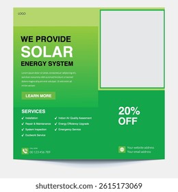 Solar Energy Powering the Future Social Post. Promoting for Solar Energy Solutions for a Greener Future – Clean, Renewable Power for Homes and Businesses.