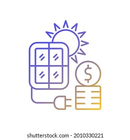Solar energy price gradient linear vector icon. PV panels for sun power generation. Energy purchase. Thin line color symbols. Modern style pictogram. Vector isolated outline drawing