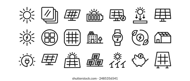 Solar Energy related vector icons set.