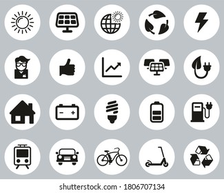 Solar Energy Or Renewable Energy Icons Black & White Flat Design Circle Set Big
