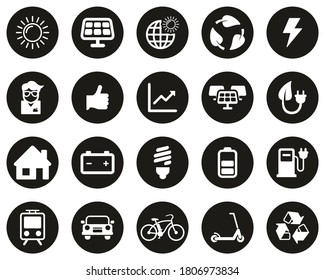 Solar Energy Or Renewable Energy Icons White On Black Flat Design Circle Set Big