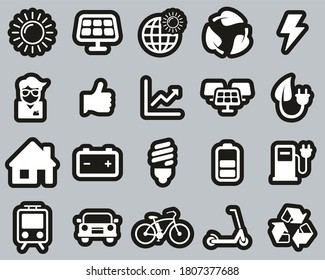 Solar Energy Or Renewable Energy Icons White On Black Sticker Set Big