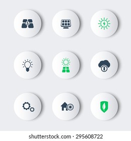 Solar energy round modern icons with shadow, vector illustration, eps10, easy to edit