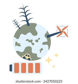Solar energy. Save the planet concept. Vector illustration in flat style with renewable energy theme. Editable vector illustration.