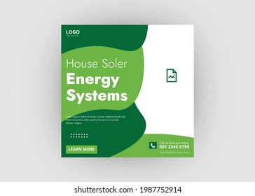 Solar energy social media post. Go green save energy social media post design. Green energy flyer poster leaflet template design.