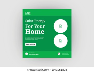 Solar energy social media post. Go green save energy social media post design. Green energy flyer poster leaflet template design.
