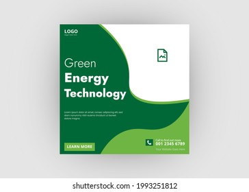 Solar energy social media post. Go green save energy social media post design. Green energy flyer poster leaflet template design.