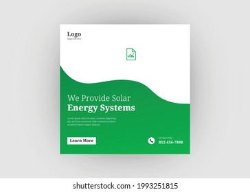 Solar energy social media post. Go green save energy social media post design. Green energy flyer poster leaflet template design.