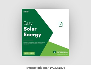 Solar Energy Social Media Post. Go Green Save Energy Social Media Post Design. Green Energy Flyer Poster Leaflet Template Design.