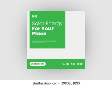 Solar energy social media post. Go green save energy social media post design. Green energy flyer poster leaflet template design.