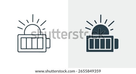 Solar Energy Storage Battery Icon Vector | Charge Level, Renewable Power System | Charged, electric, power, device, line, and solid illustration