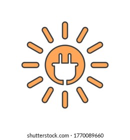 Solarenergie, Sun- und Stromstecker, lineare Vektorgrafik-Logo