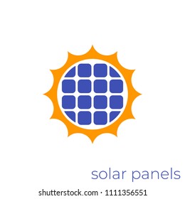 Solar energy, sun and solar panel vector icon
