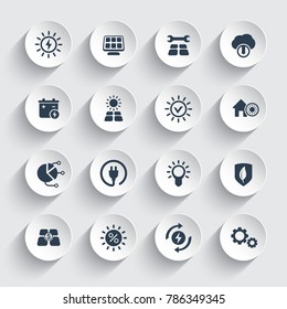 Solar energy, sun powered alternative energetics icons set