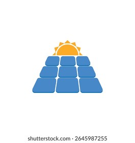 Sistema de fornecimento de energia solar apresentando painéis solares e solares. Ilustração vetorial. 