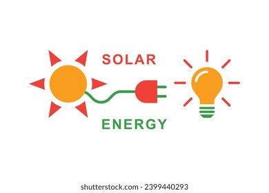 Solar energy symbol with light bulb icon, color isolated on white background, vector illustration.