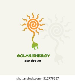 Solar Energy. Symbolic sun spiral and plug. Template for creating logos, emblems, monograms.